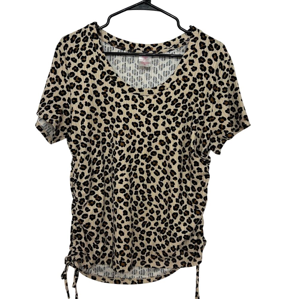 Time and Tru Leopard Side Tie Ribbed Blouse Size XXL